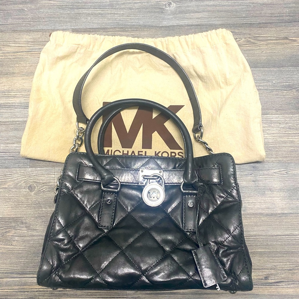 Michael Kors Hamilton Quilted Purse in Metallic Silver